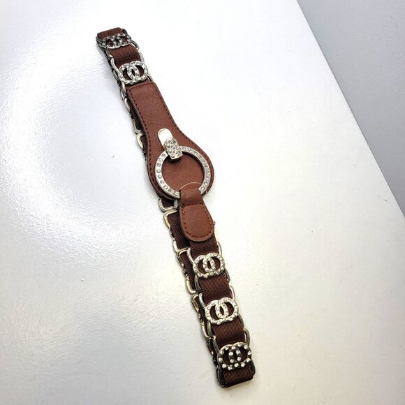 Dark Brown Rhinestones Embellished Belt with Round Rhinestone Buckle - Picture 9 of 11